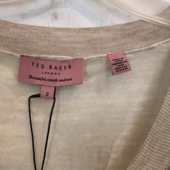Ted Baker NEW Intarsia Cotton Linen Lightweight Color Block V Neck Sweater Top S - Picture 6 of 16